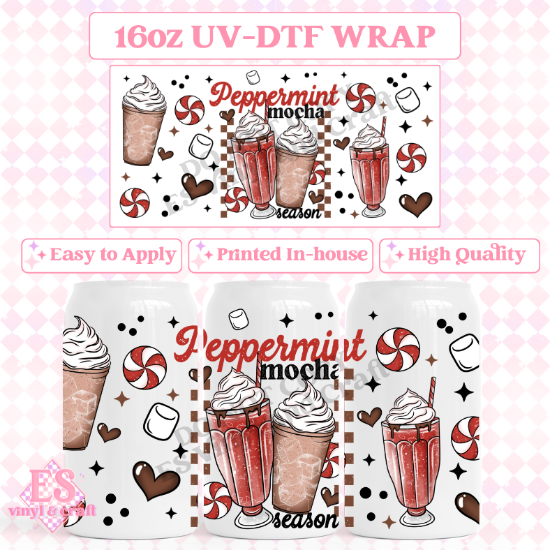 Peppermint Mocha - 16oz Beer Can / Libbey UV-DTF Transfer image 0