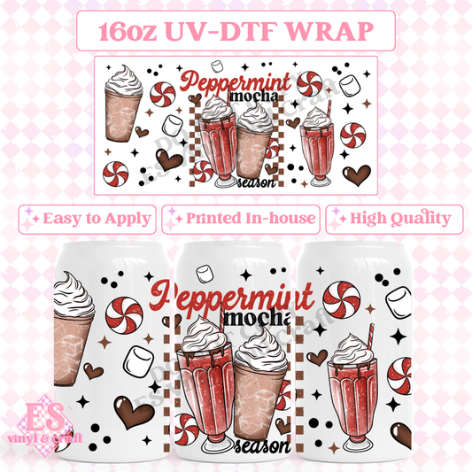Peppermint Mocha - 16oz Beer Can / Libbey UV-DTF Transfer image 0