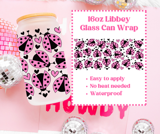 Pink Ladybird - UVDTF 16oz Libbey Can Wrap image 0