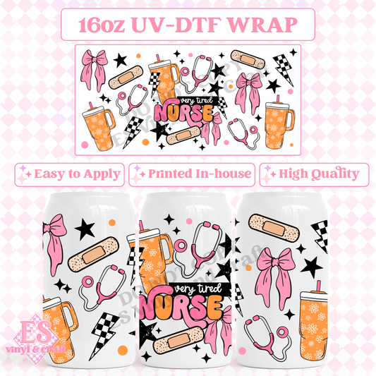 Very Tired Nurse - 16oz Beer Can / Libbey UV-DTF image 0