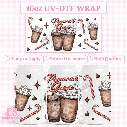 Peppermint Season - 16oz Beer Can / Libbey UV-DTF image 0
