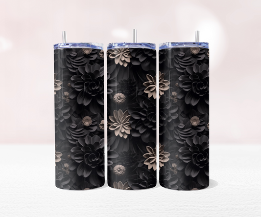 Black Beige Flowers - Full 20oz Tumbler Sublimation Ready To Print image 0