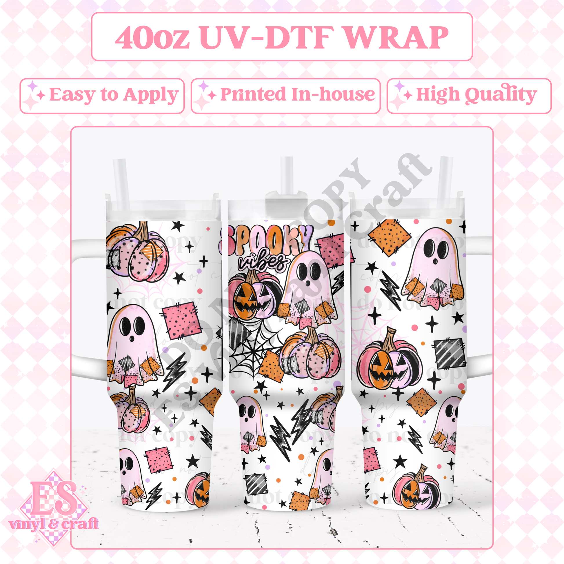 Spooky Vibes - 40oz Tumbler Wraps - UV-DTF (2 Wraps - Top an image 0