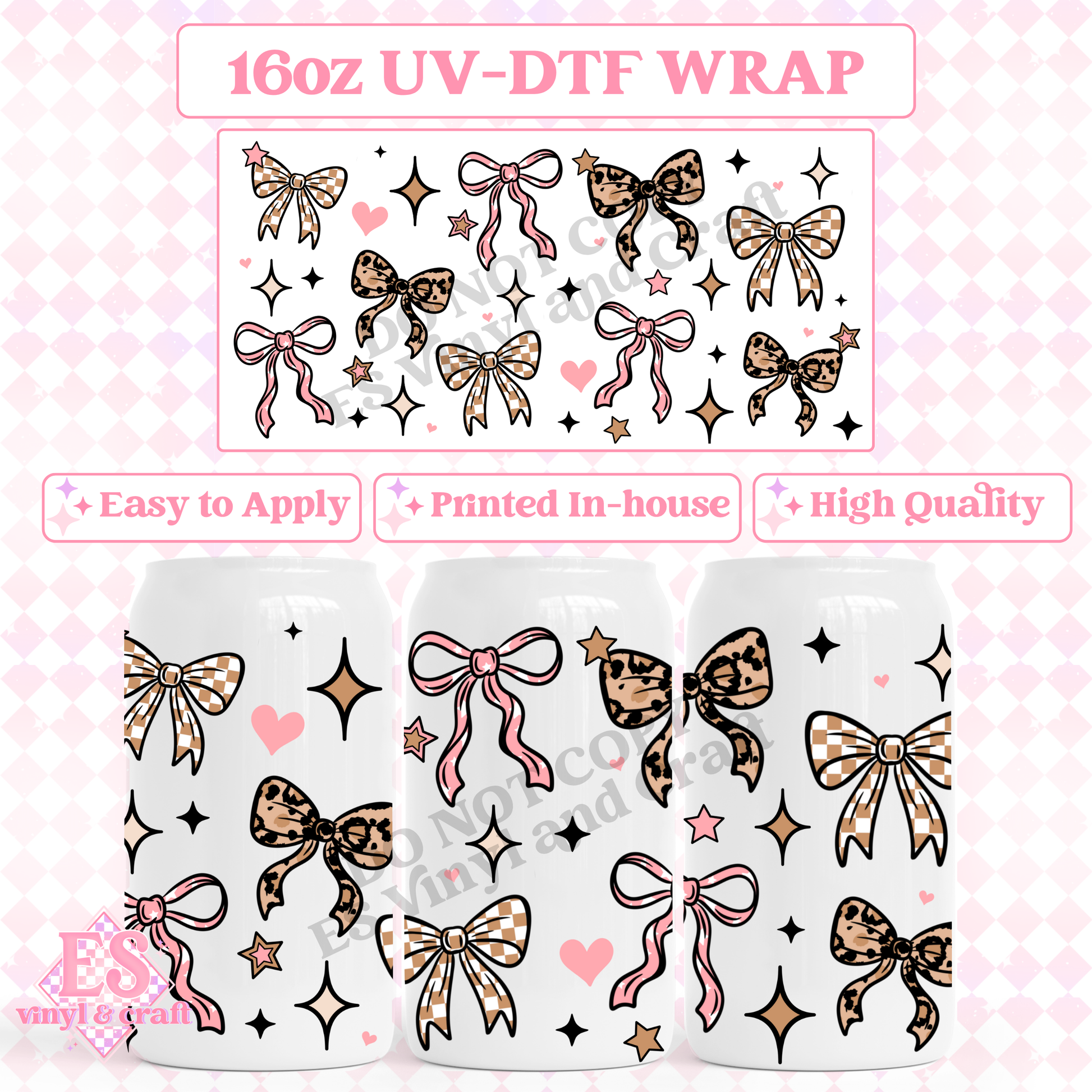 Girly Bows - 16oz Beer Can / Libbey UV-DTF Transfer image 0