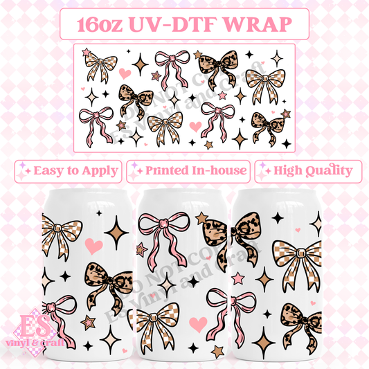Girly Bows - 16oz Beer Can / Libbey UV-DTF Transfer image 0