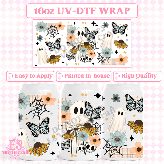 Flower Ghost - 16oz Beer Can / Libbey UV-DTF image 0