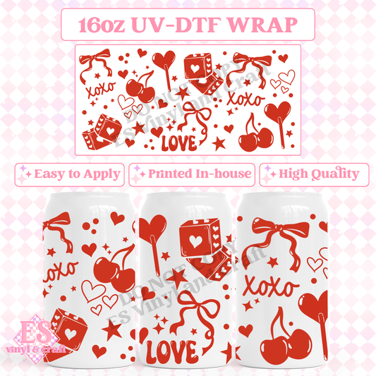 Red Valentines - 16oz Beer Can / Libbey UV-DTF image 0