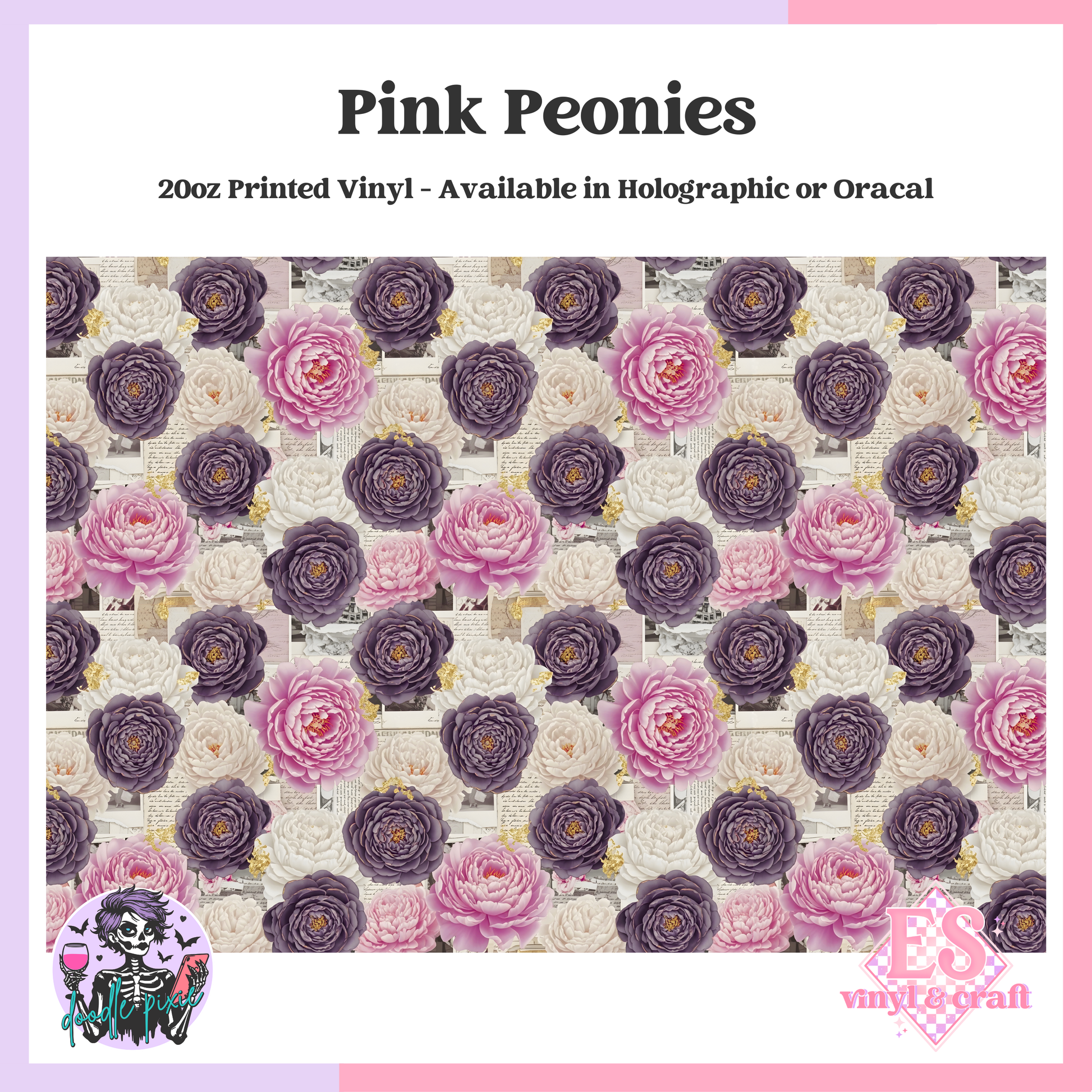 Pink Peonies - 20oz Printed Tumbler Self Adhesive Vinyl image 0
