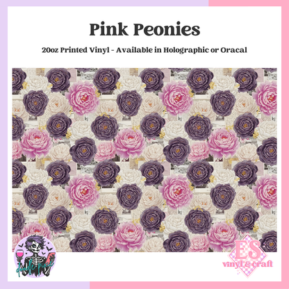 Pink Peonies - 20oz Printed Tumbler Self Adhesive Vinyl image 0