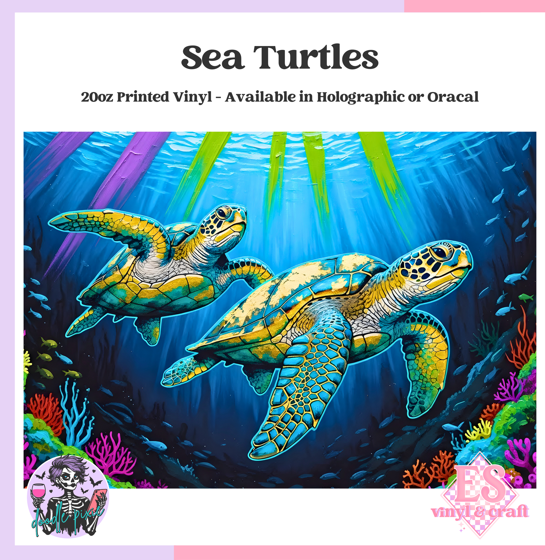 Sea Turtles - 20oz Printed Tumbler Self Adhesive Vinyl image 0