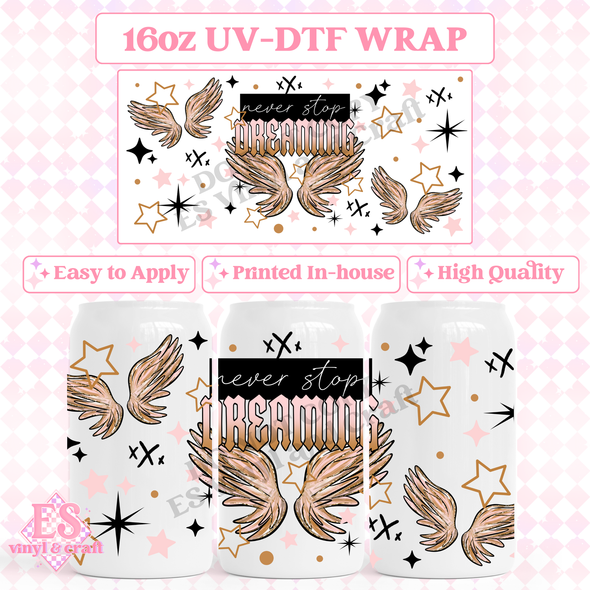 Never Stop Dreaming - 16oz Beer Can / Libbey UV-DTF image 0