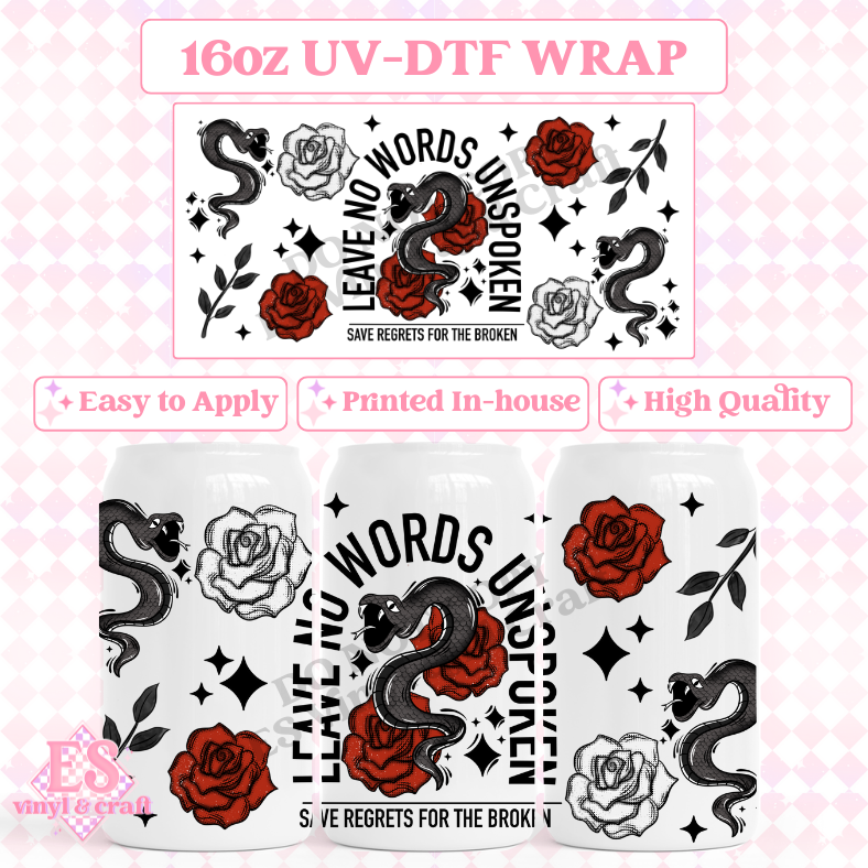Unspoken Black Writing - 16oz Beer Can / Libbey UV-DTF Transfers image 0