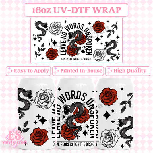 Unspoken Black Writing - 16oz Beer Can / Libbey UV-DTF Transfers image 0