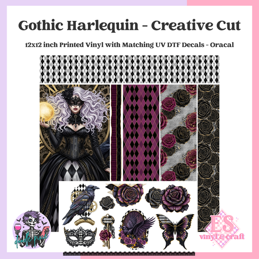 Gothic Harlequin - 12" x 12" Printed Vinyl and UVDTF Decal image 0