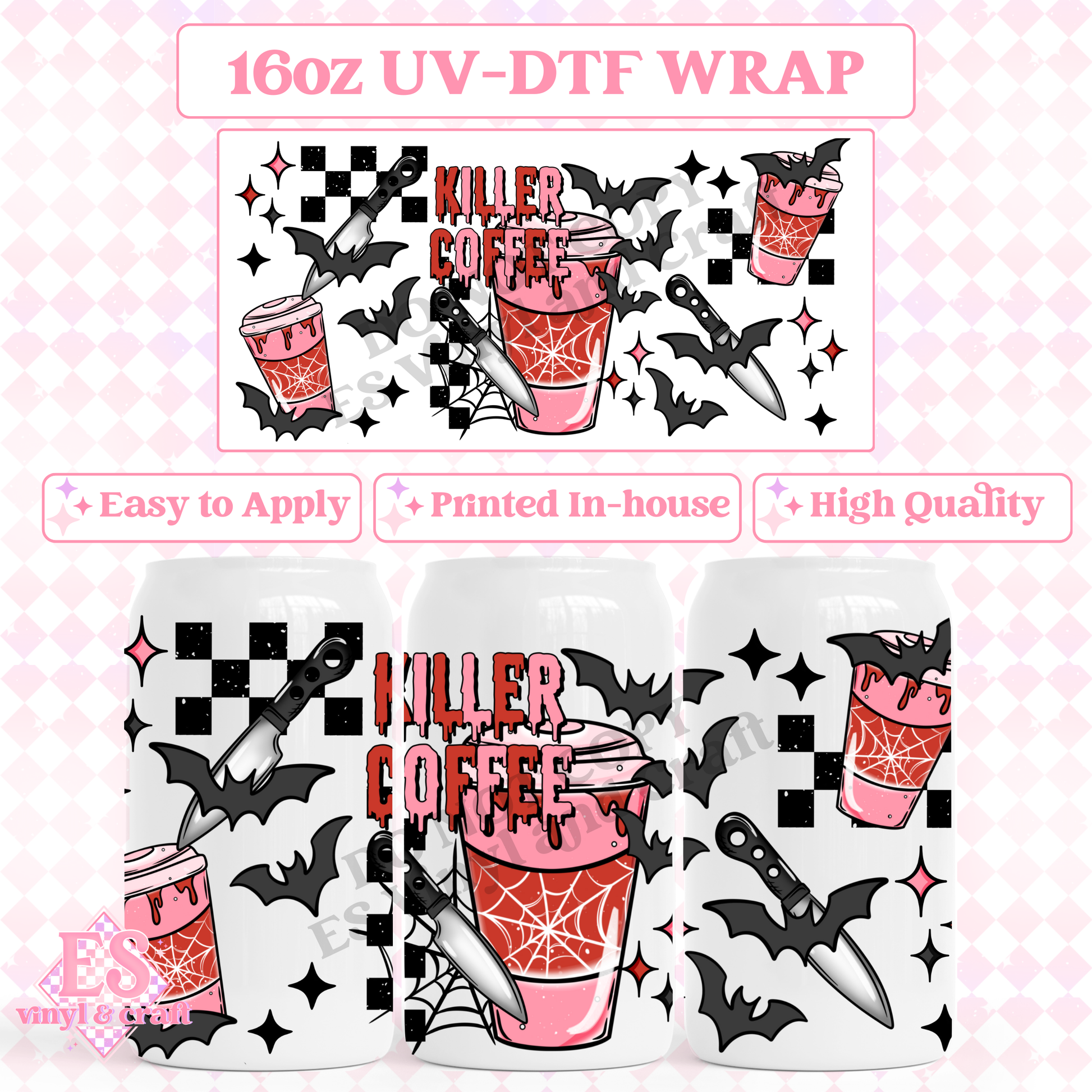 Killer Coffee - 16oz Beer Can / Libbey UV-DTF Transfer image 0