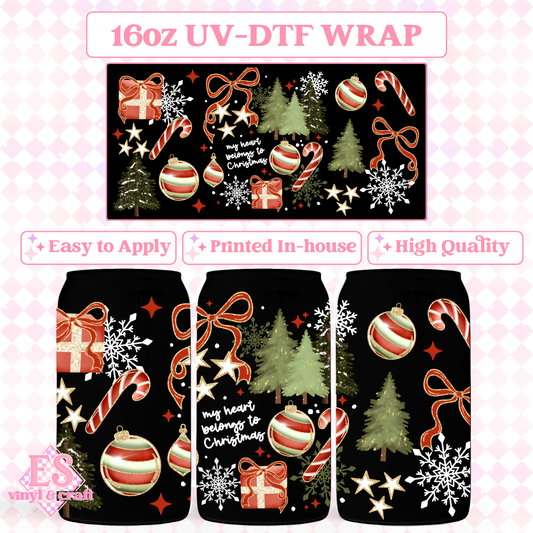 My Heart Christmas - 16oz Beer Can / Libbey UV-DTF Transfer image 0