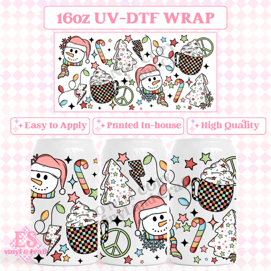 Christmas Snowman - 16oz Beer Can / Libbey UV-DTF image 0