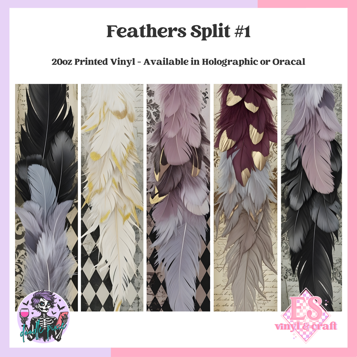 Feathers Split #1 - 20oz Printed Tumbler Self Adhesive Vinyl image 0