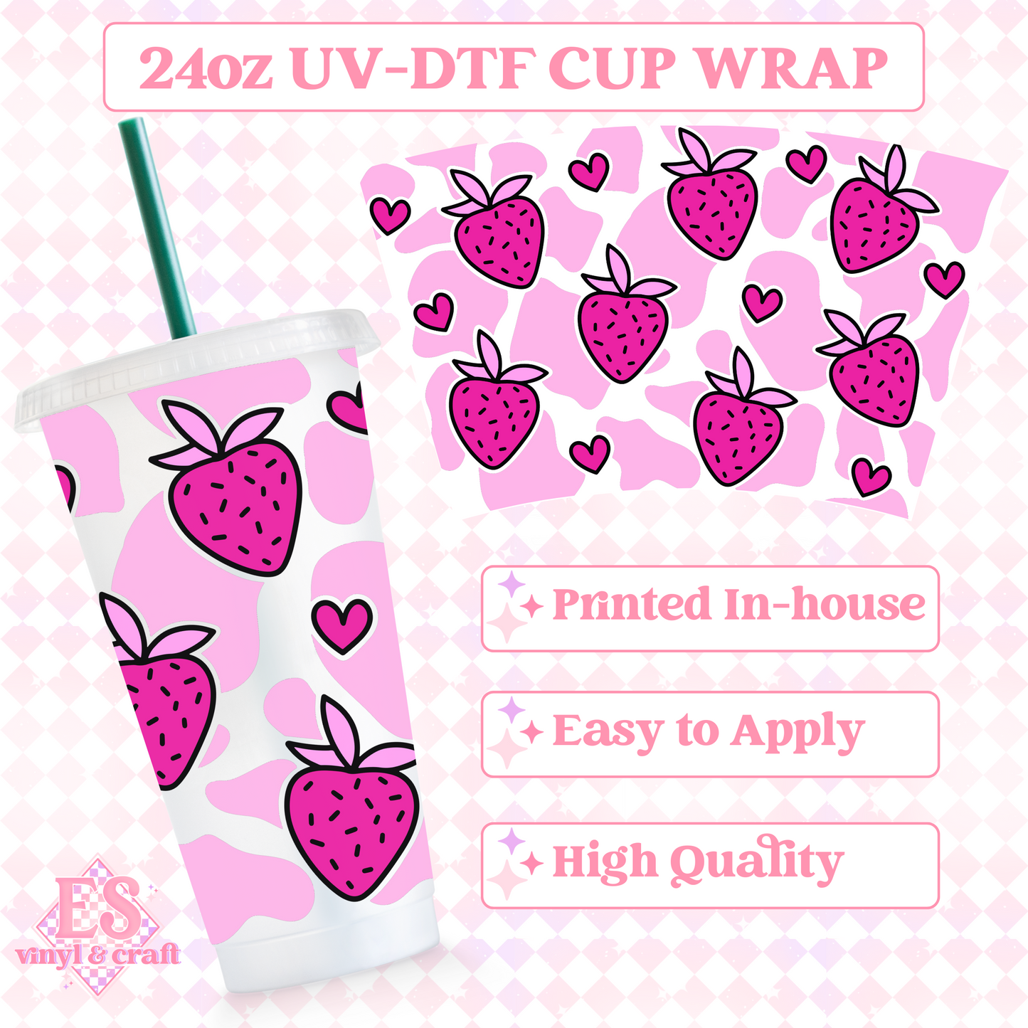 Strawberry Milk - UVDTF 24oz Cold Cup Wrap image 0