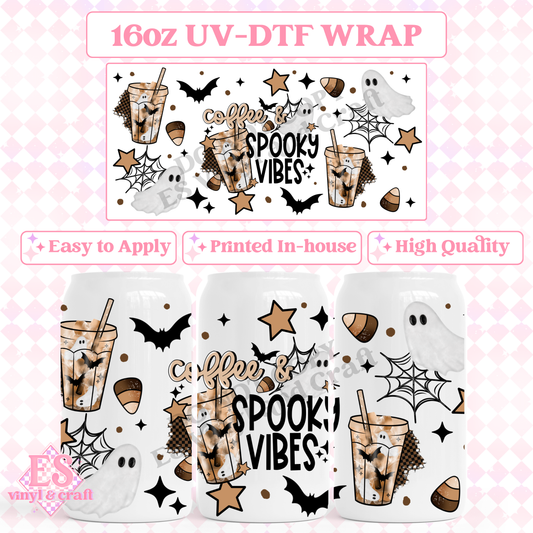 Coffee and Spooky Vibes - 16oz Beer Can / Libbey UV-DTF Tran image 0