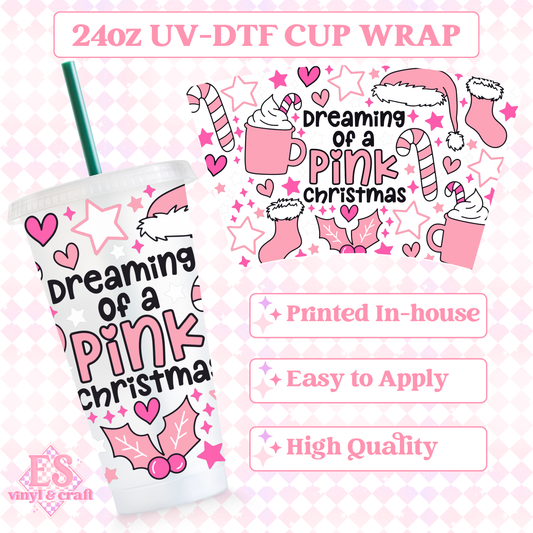 Dreaming of a Pink Christmas - UVDTF 24oz Cold Cup Wrap image 0