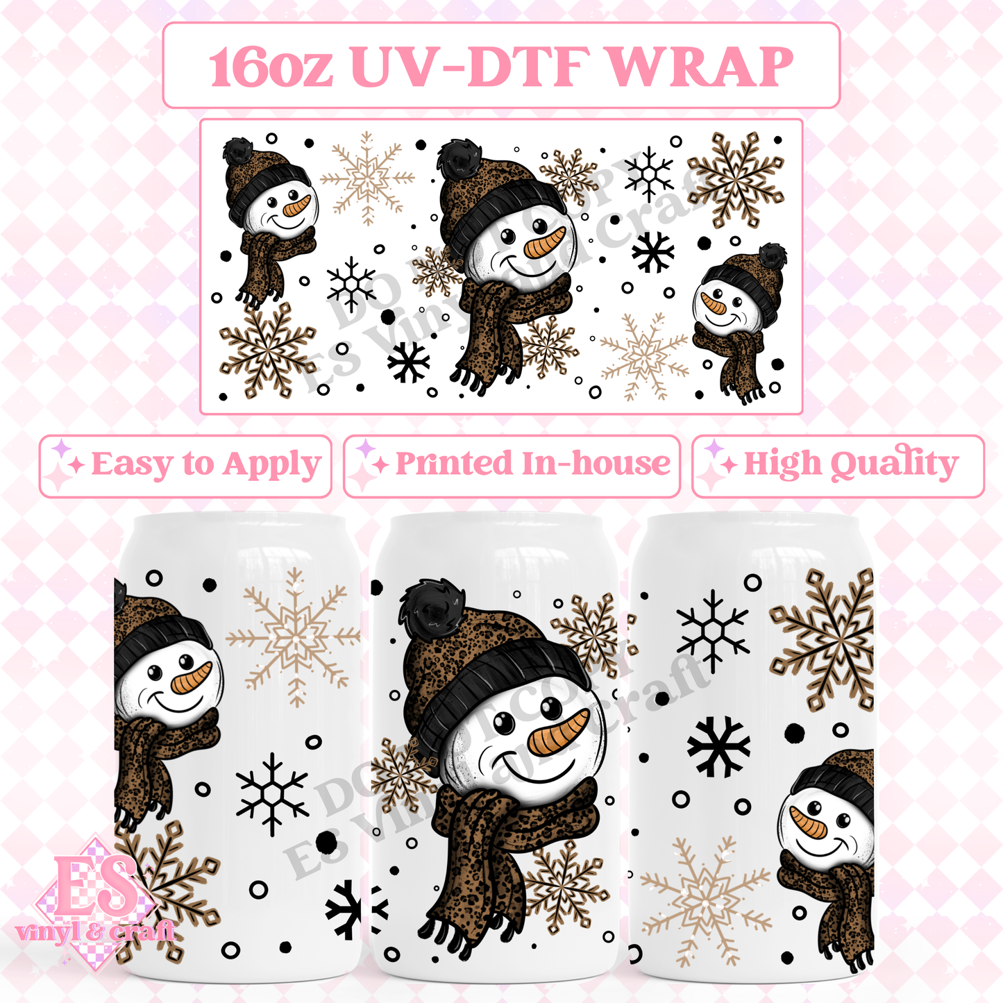 Leopard Snowman - 16oz Beer Can / Libbey UV-DTF image 0