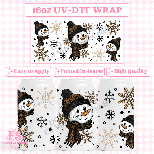 Leopard Snowman - 16oz Beer Can / Libbey UV-DTF image 0