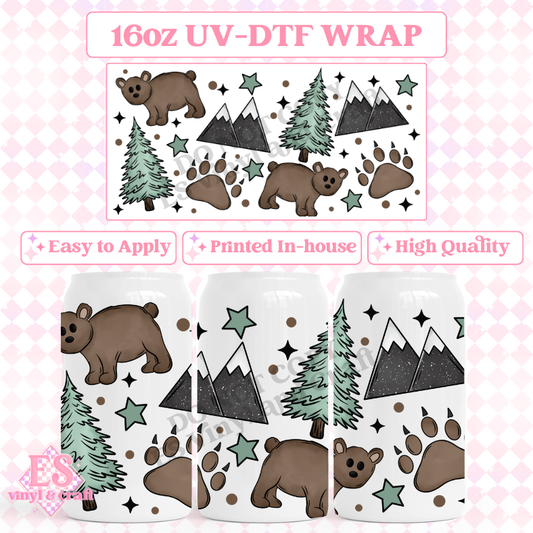 Bears and Trees - 16oz Beer Can / Libbey UV-DTF Transfer image 0