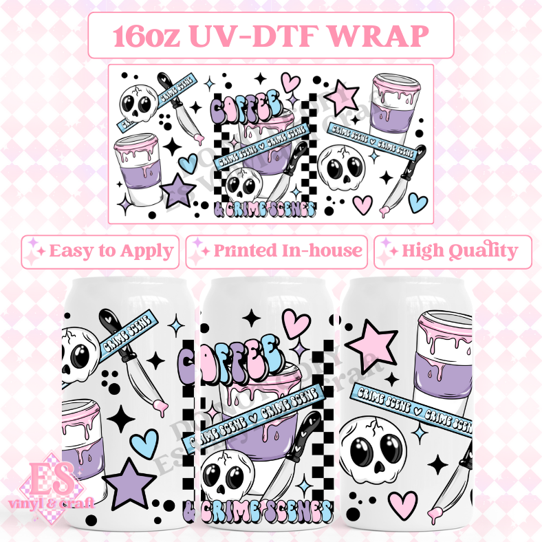 Coffee Crime Scene - 16oz Beer Can / Libbey UV-DTF Transfer image 0