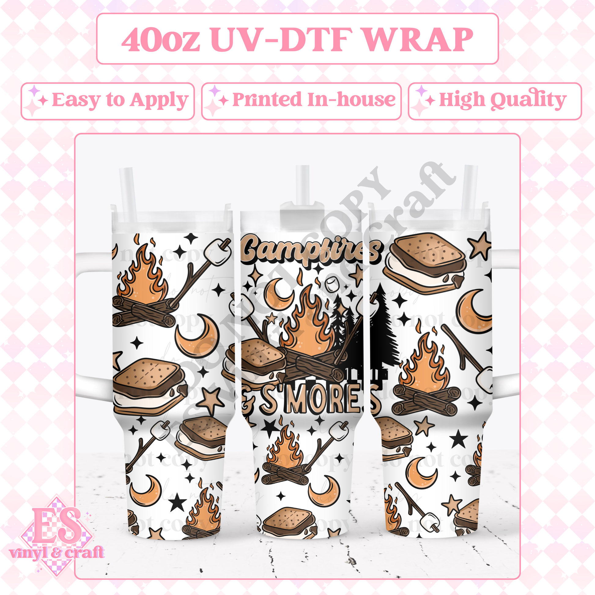 Campfire S'more - 40oz Tumbler Wraps - UV-DTF (2 Wraps - Top and Bo image 0