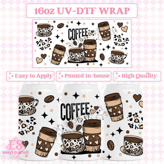 Leopard Coffee - 16oz Beer Can / Libbey UV-DTF image 0