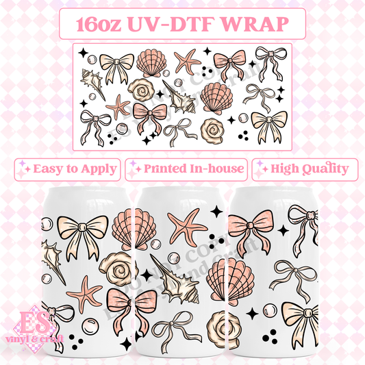 Seashell Bows - 16oz Beer Can / Libbey UV-DTF Transfer image 0