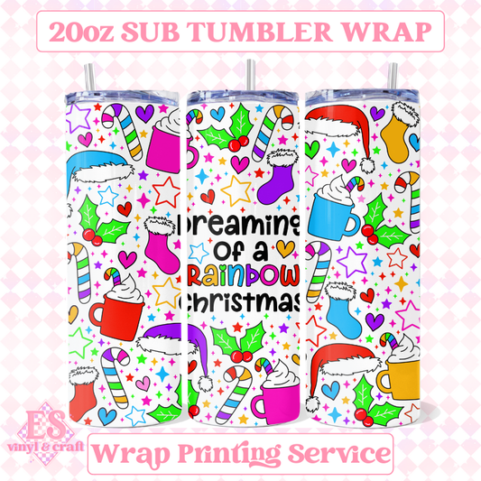 Dreaming of a Rainbow Christmas - Full 20oz Tumbler Sublimation Print image 0