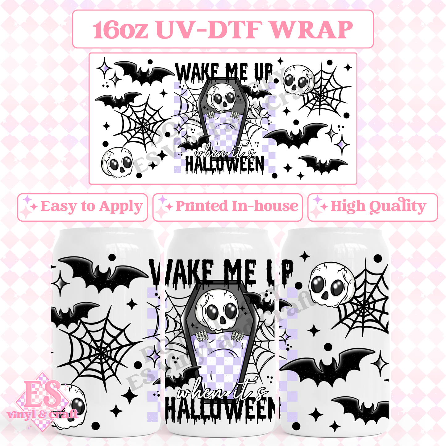 Wake Me Up When It's Halloween - 16oz Beer Can / Libbey UV-DTF Transfer image 0