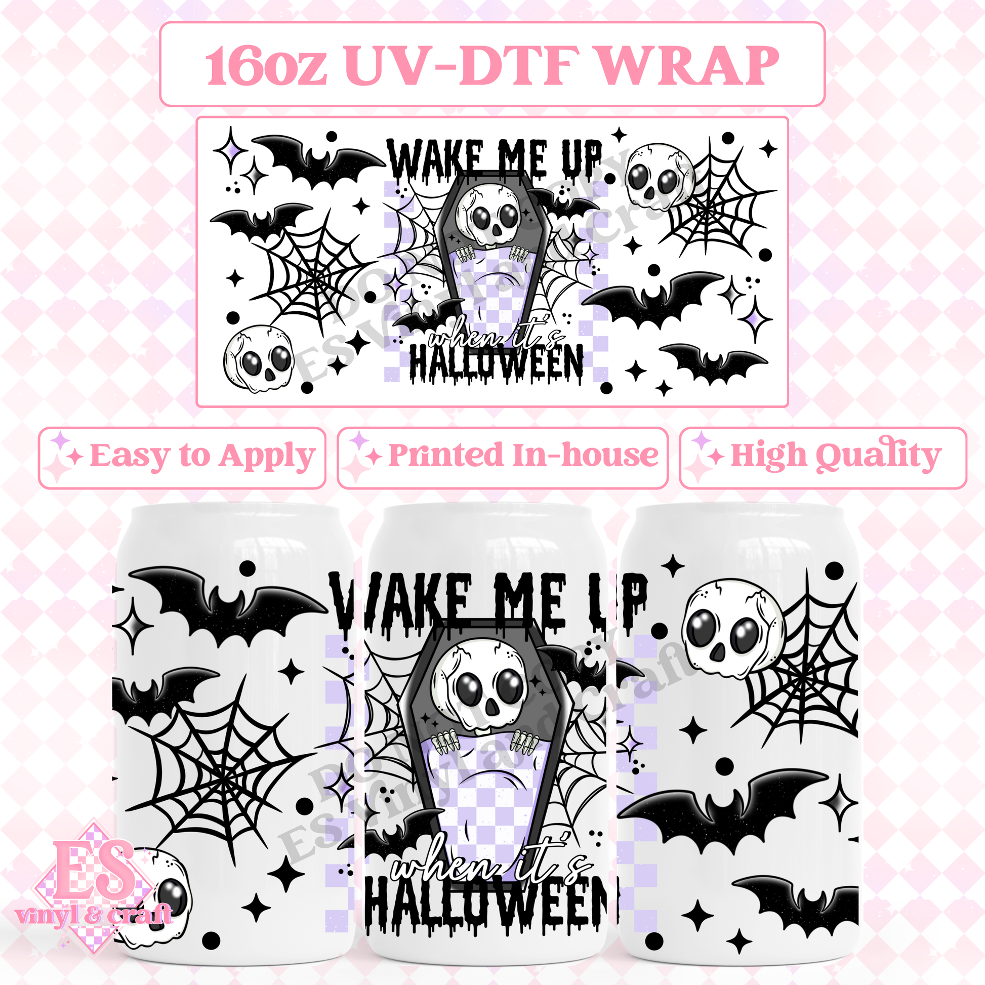 Wake Me Up When It's Halloween - 16oz Beer Can / Libbey UV-DTF Transfer image 0