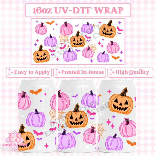 Colourful Pumpkins - 16oz Beer Can / Libbey UV-DTF Transfer image 0