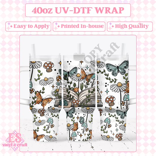 Cottagecore Open Book - 40oz Tumbler Wraps - UV-DTF (2 Wraps - Top and Bottom) image 0