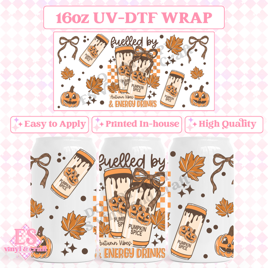 Fuelled by Pumpkin Spice - 16oz Beer Can / Libbey UV-DTF Transfer image 0