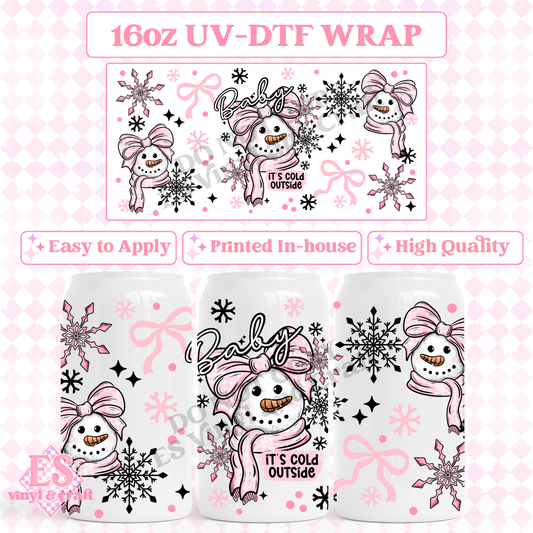 Baby It's Cold Outside Pink - 16oz Beer Can / Libbey UV-DTF image 0