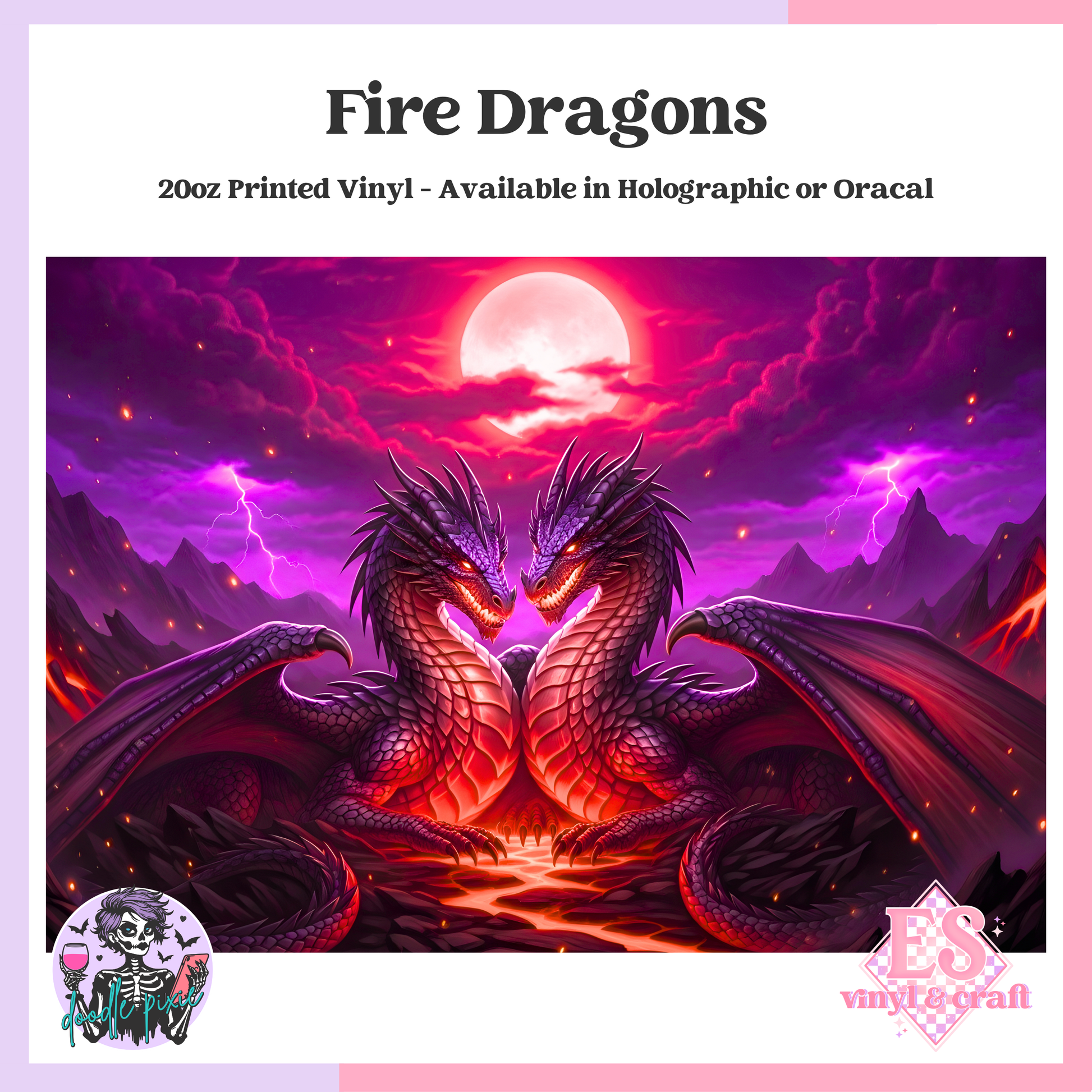 Fire Dragons - 20oz Printed Tumbler Self Adhesive Vinyl image 0