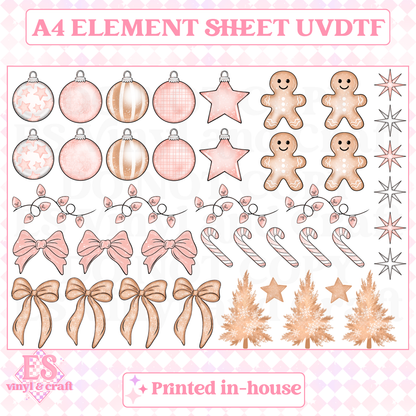 Pink Christmas Bows & Decorations - UVDTF (A4 Sheet) 210mm x 300mm image 0