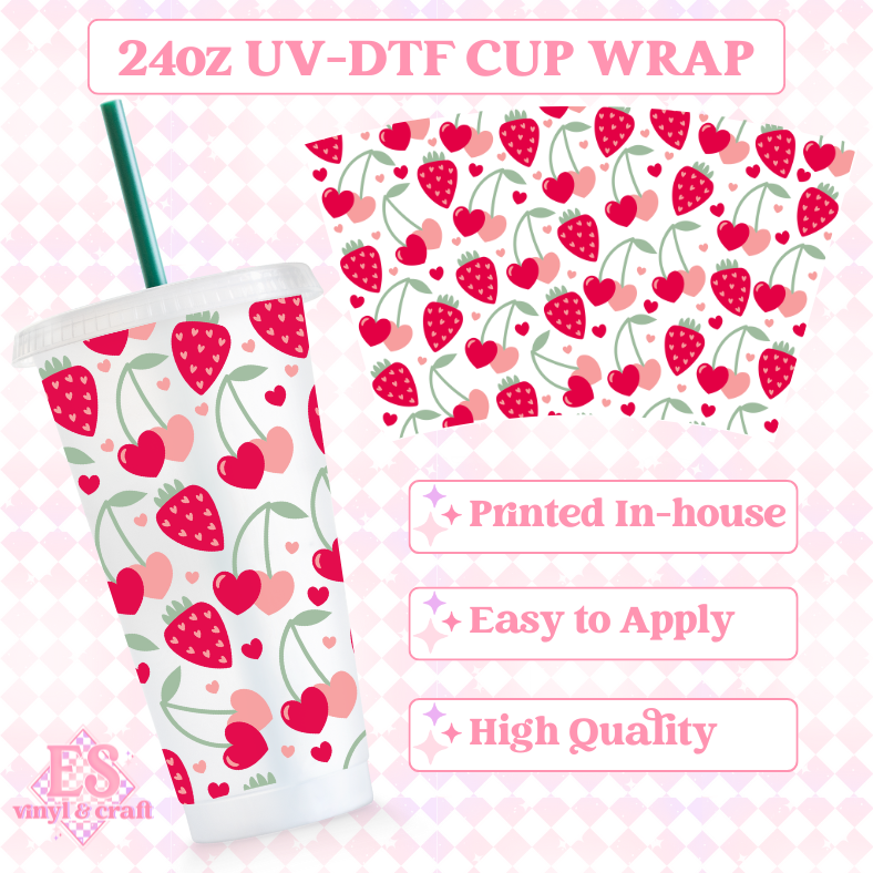Valentine's Fruity Hearts - UVDTF 24oz Cold Cup Wrap image 0