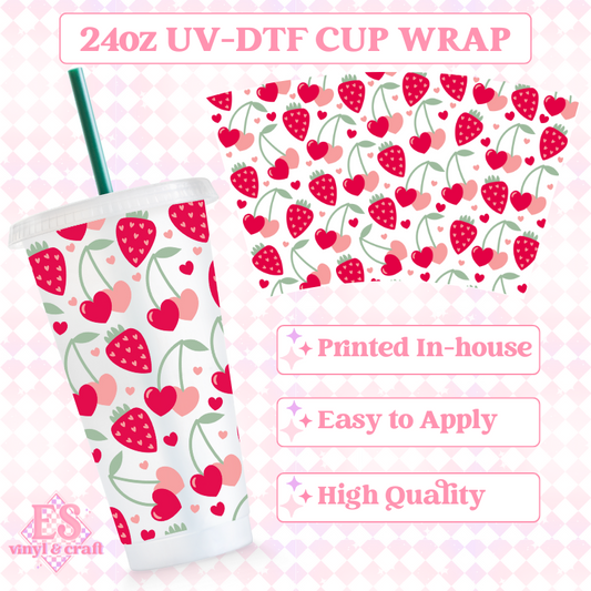 Valentine's Fruity Hearts - UVDTF 24oz Cold Cup Wrap image 0
