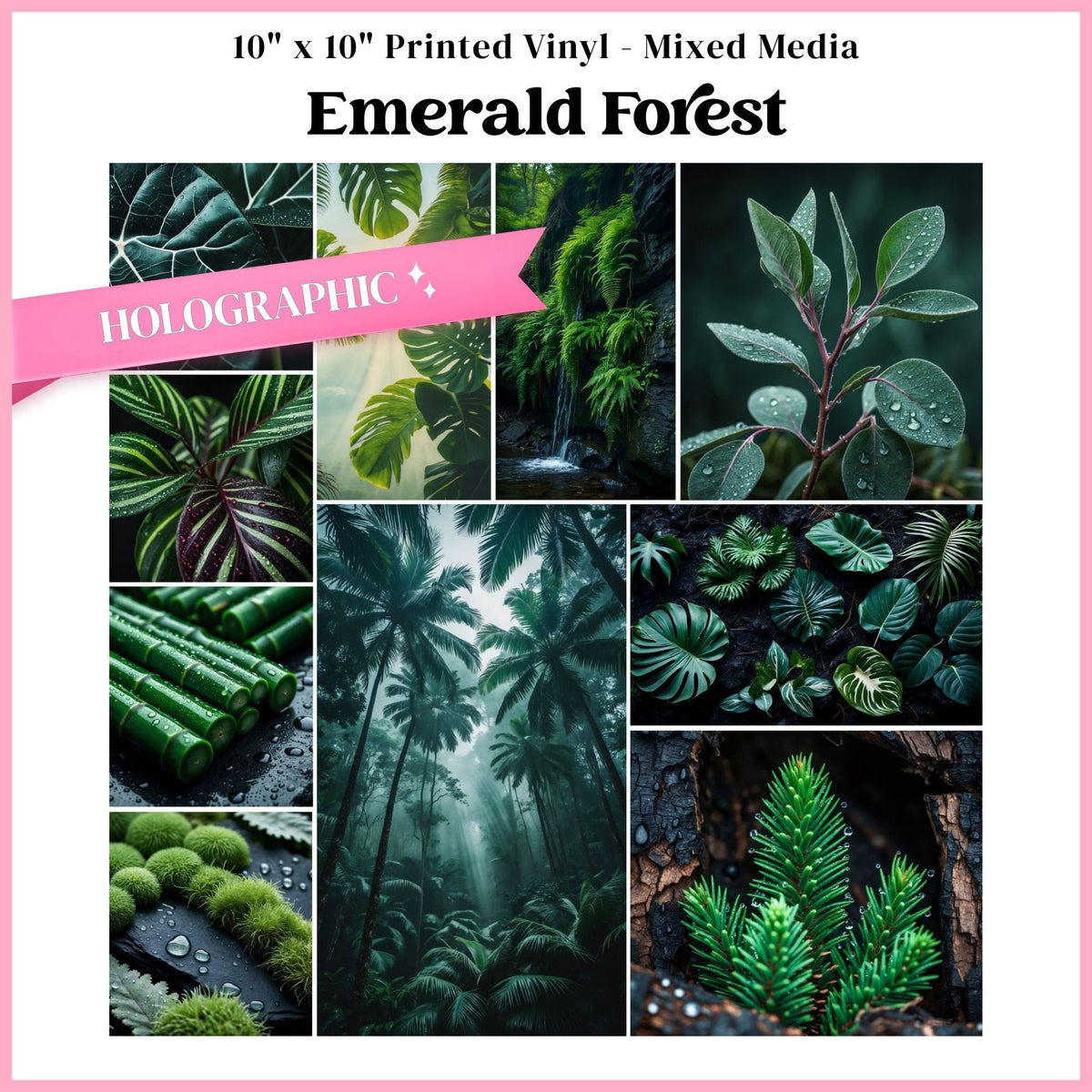 Emerald Forest - Mixed Media Holographic Vinyl 10"x10" Sheet