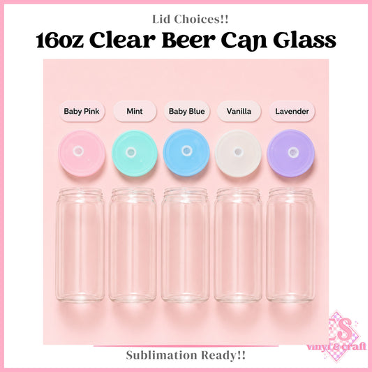 16oz Clear Beer Cans with Plastic Coloured Lid and Plastic Straw