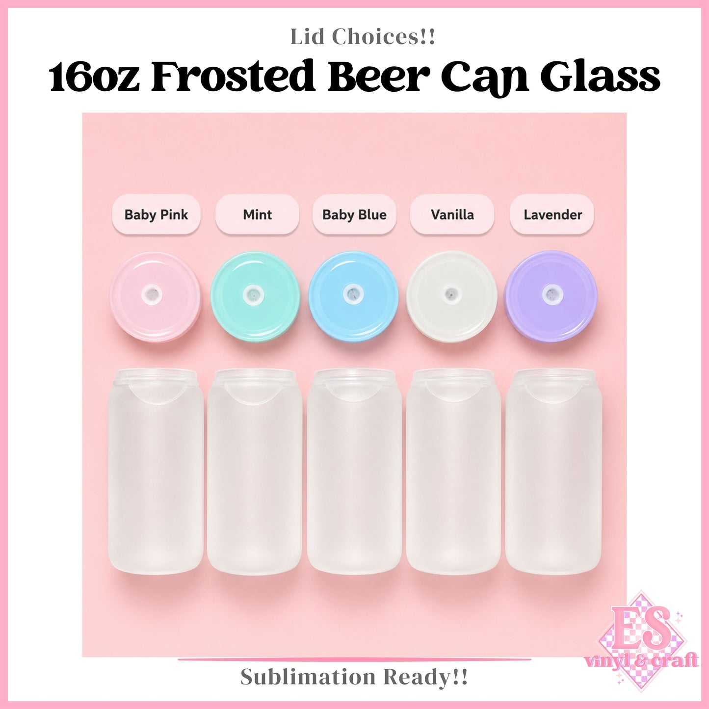 16oz Frosted Beer Cans with Plastic Coloured Lid and Plastic Straw