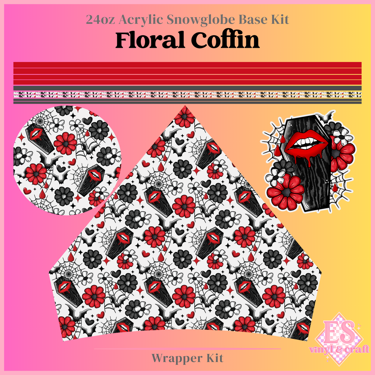 Floral Coffin – 24oz Snowglobe Wrapper Kit