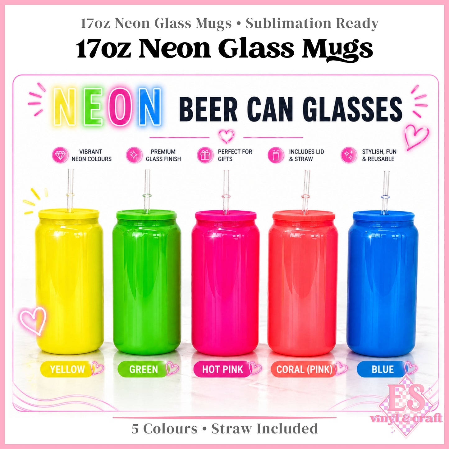 16oz Neon Coloured Beer Cans with Plastic Coloured Lid Sublimation