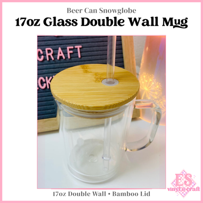 17oz Double Wall Glass Mug Snowglobe (15oz Internal)