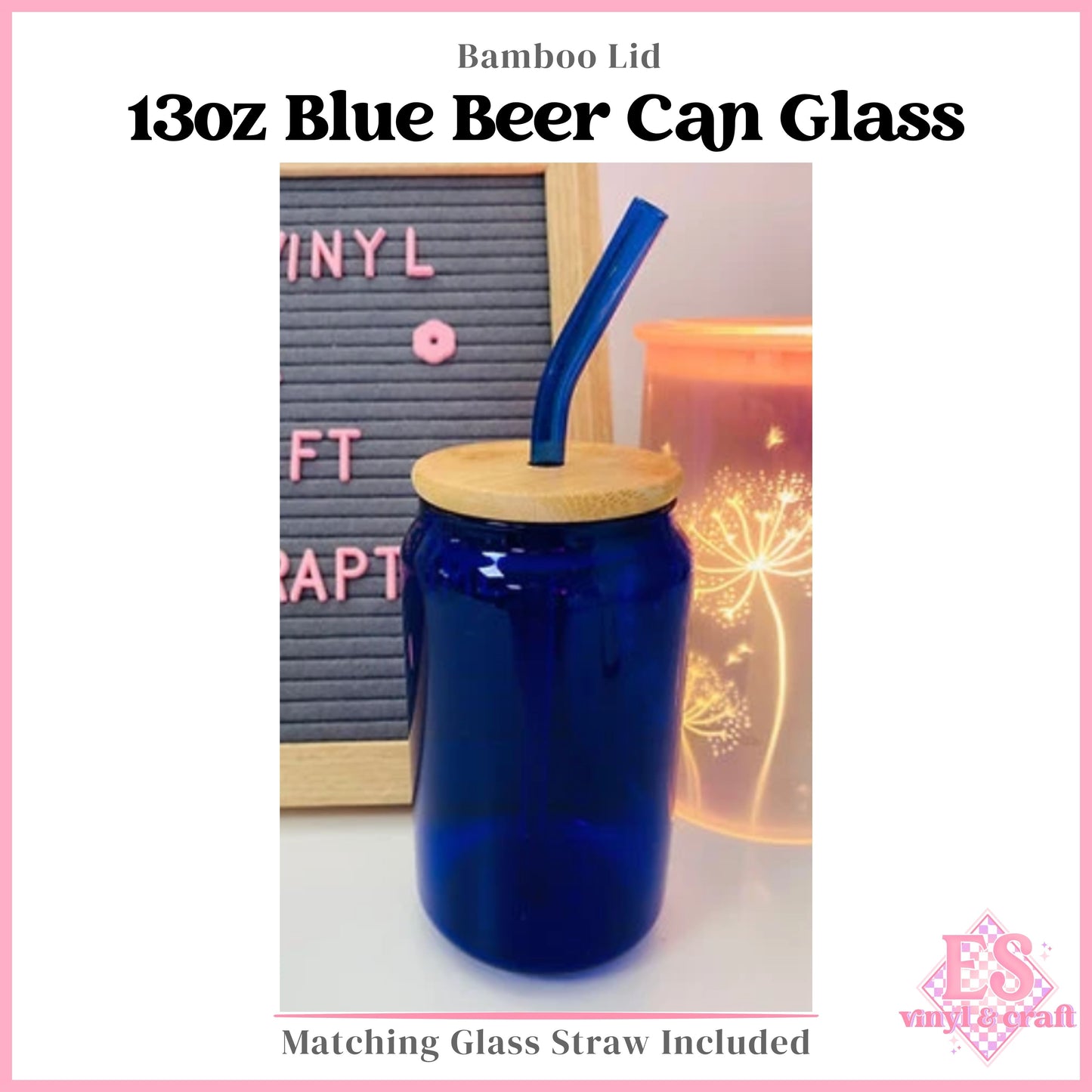 13oz Blue Beer Can Glass with Matching Glass Straw